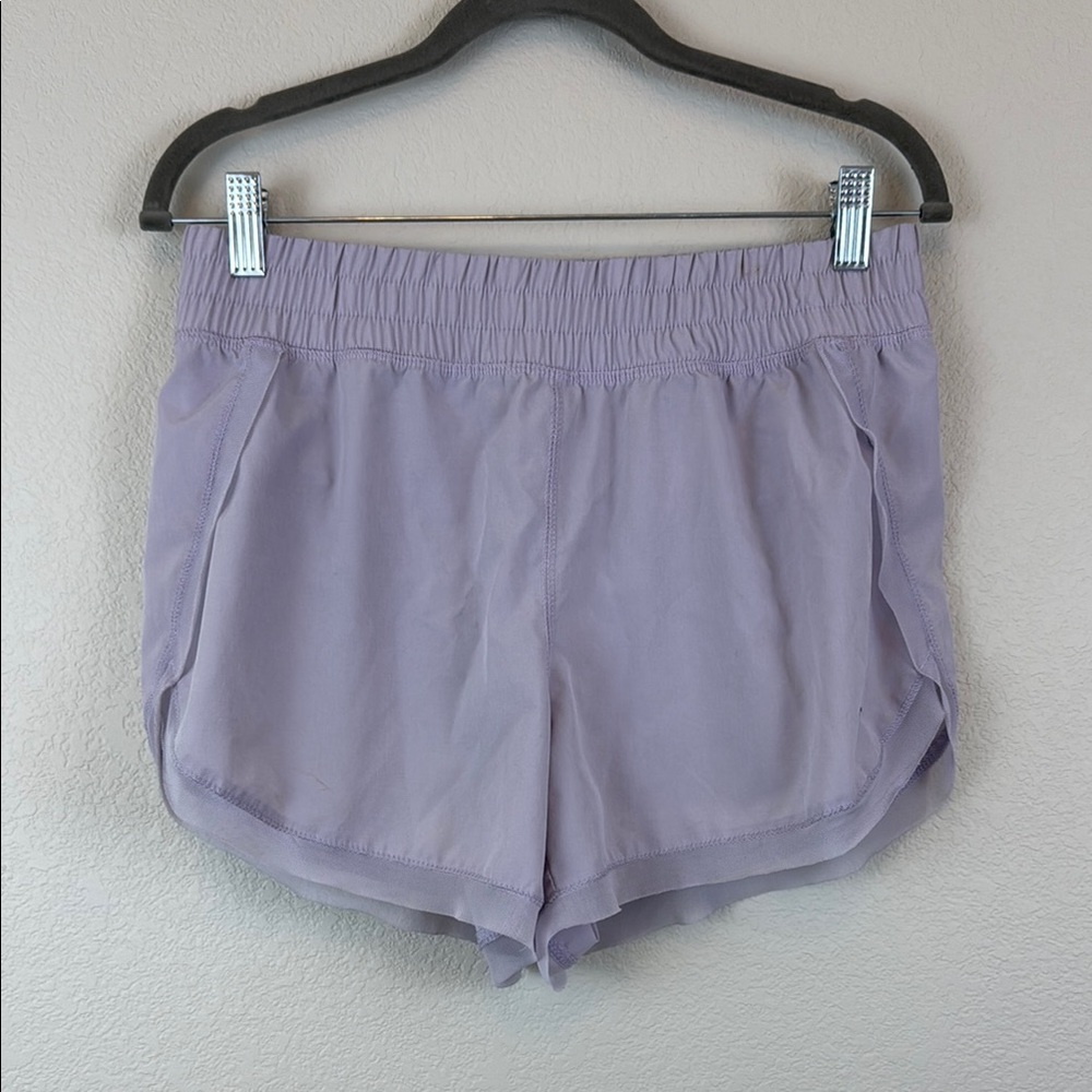 Apana Purple Athletic Shorts with Elastic Waistband and Curved Laced Hem Size M